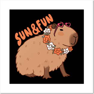 Sun and fun a cute capybara ready for summer vacation Posters and Art